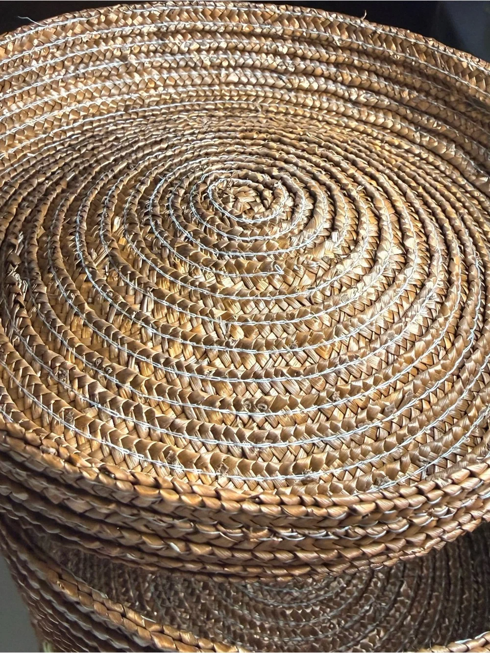 Woven Brown Storage Basket with Yellow Floral Accents